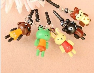 New wooden kawaii animal series B dustproof plug ear Cap for iphone4,4s ,/dust plug A1098(China (Mainland))