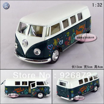Free shipping high quality1:32 Soft world volkswagen classic doodle bus blue-white alloy vw bus models hot sale(China (Mainland))