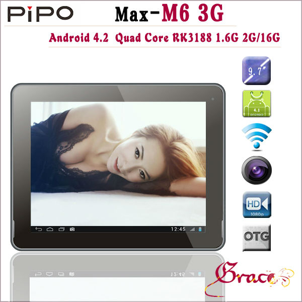 in stock PIPO M6 3G Tablet PC 9.7 inch Retina IPS Android 4.2+RK3188 Quad Core 1.6GHz+2GB RAM+16GB ROM+BT+2048*1536(China (Mainland))