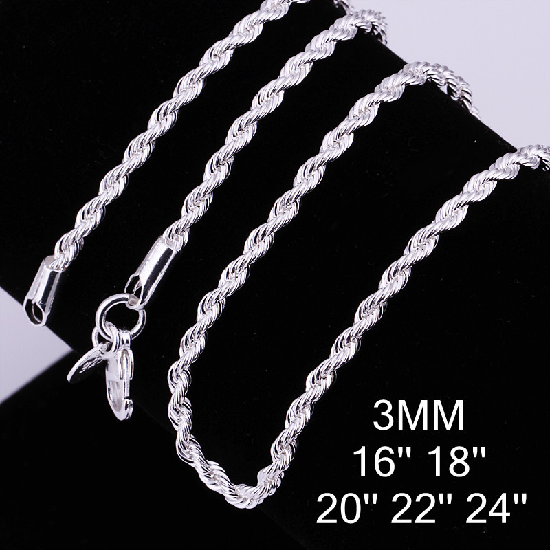 Promotions one piece 925 sterling Silver 3mm rope chain 24inch FREE Shipping 925 sterling silver rope