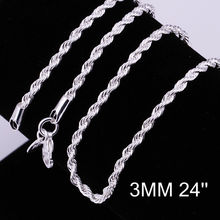 Promotions one piece 925 sterling Silver 3mm rope chain 24inch FREE Shipping 925 sterling silver rope