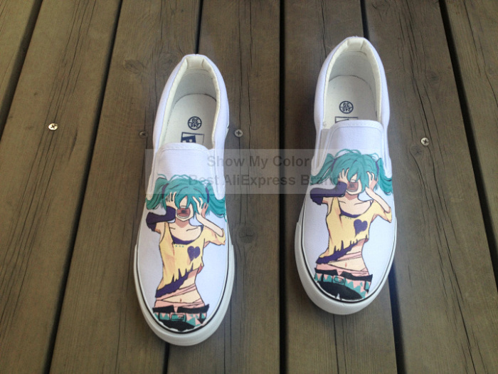 Vocaloid Hatsune Miku Slip On Shoes Canvas Hand Painted Anime Sneakers for Men Women