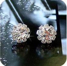 Min.order is $15 (mix order) Free Shipping Charming Silver Color Shiny Rhinestone Sunflower Earring  XY-E328