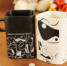 Free Shipping Coffee Mugs Lovers mug classic black and white lovers ceramic mug cup mug 2pcs