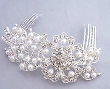 Free Shipping  Fashion flower leaves Bridal Hair Accessories Tuck Comb Wedding Jewelry Pearl Crystal Handmade Bridal Hair Comb