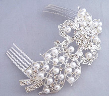 Free Shipping Fashion flower leaves Bridal Hair Accessories Tuck Comb Wedding Jewelry Pearl Crystal Handmade Bridal