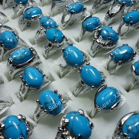 wholesale-jewelry-lots-10pcs-fashion-silver-plated-Turquoise-rings ...