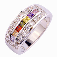 Wholesale Princess Cut Citrine Garnet Peridot White Sapphire 925 Silver Ring Size 7 8 9 10 Unisex Jewelry Rings Free Shipping