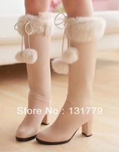 free shipping Autumn winter women s shoes white fur ball rabbit fur high heeled boots high