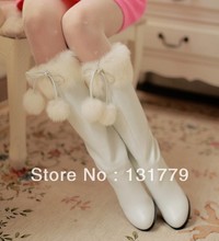 free shipping Autumn winter women s shoes white fur ball rabbit fur high heeled boots high