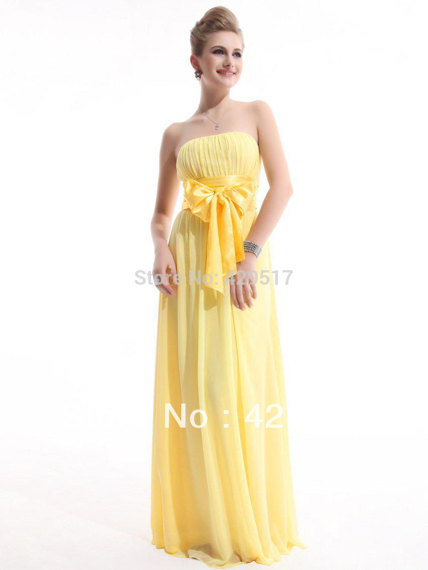 Under 100 New Simple Yellow Brown Junior Bow Strapless Long Ruffle ...