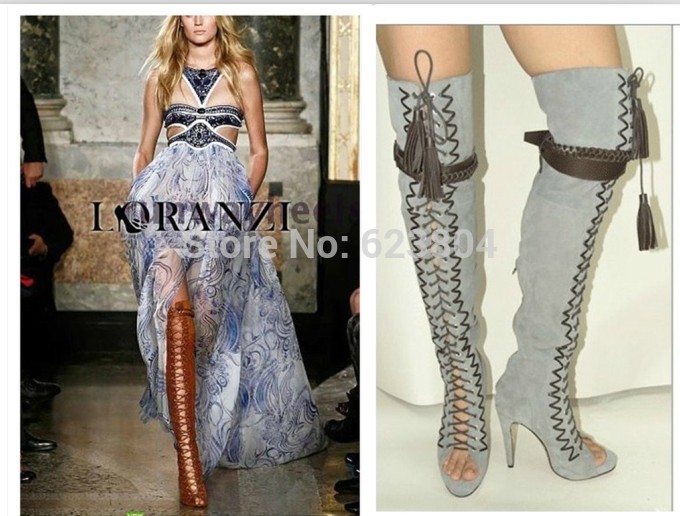 Women Thigh Long Sexy Tassel Belt Lace-Up Gladiator Cut-Ous Sandal ...