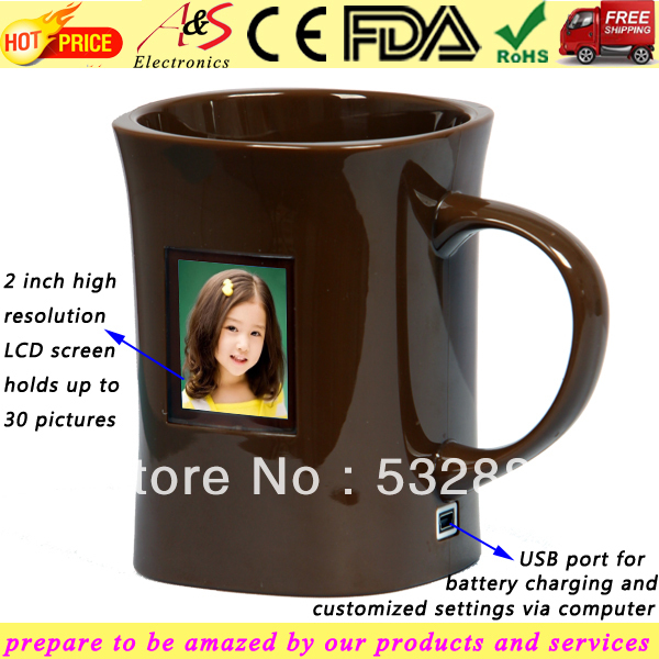 New invention holiday gift digital coffee mug with LCD screen for 30 pictures slideshow