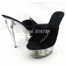 Free Shipping Shining Slippers 15CM Super High Heel Shoes 6 Inch Heel Platform Sandal With Rhinestone