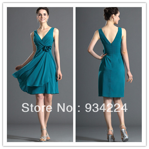 매- 댄스 드레스 활 푸른 A- 라인 무릎- 길이 V- 목 드레스