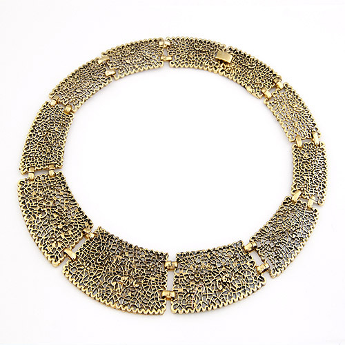 2014 Wholesale Fashion Vintage Antique Gold Color Bijoux Hollow Flowers Collar Statement Necklace 2014 For Women