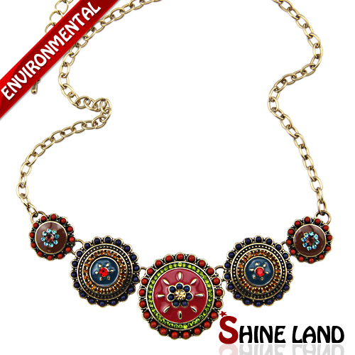Free Shipping 2014 Hot Sale Women Bohemia Style Enamel Beads Flowers Choker Chains Statement Necklace Ethnic Vintage Jewelry