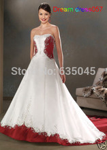 Robe De Mariage Custom made Ivory and Red Embroidery Beading Romantic Strapless A Line Wedding Dress