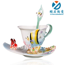 Bone Chinese Porcelain Tea Sets Enamel Fish Coffee Cup Ceramic Cup European Style Mugs Milk Cup Teapot Tea Service Top Grade
