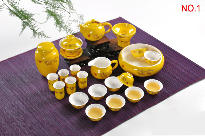 Red black golden dragon kung fu tea set bone china cup bowl ceramics white porcelain