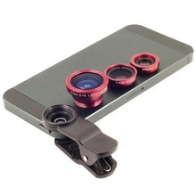 Black 3 in 1 Clip-On Fish Eye Lens+Wide Angle+Macro Detachable Lens For Iphone 5 4s Samsung Htc Free Shipping Free Shipping