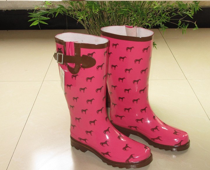  Women wellingtons animal horse pattern rain boots rubber waterproof galoshoes gumboots botas