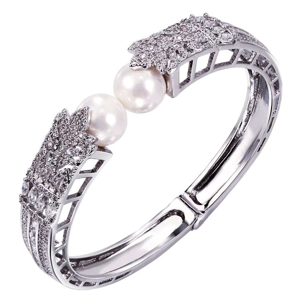 Bridal pearl bracelet CZ bangle bracelets Fashion Woman Bracelets Color Zirconia Bangles Propose Marriage
