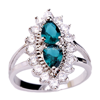 Wholesale Bezel Pear Cut Green Sapphire & White Sapphire 925 Silver Ring Size 6 7 8 9 PRECIOUS JEWELRY