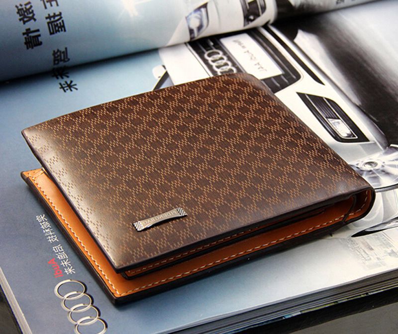 1 Piece Free Shipping 2015 New Fashion Genuine PU Leather Plaid Wallet Male Bag Brand Men