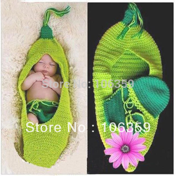 Crochet Baby Newborn Pea Sleeping Bag with Beanie Hat Matching Shorts ...