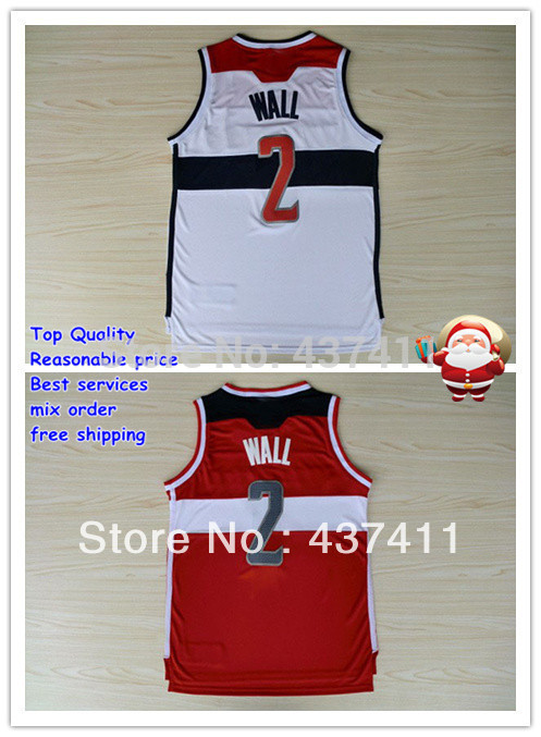 New Material jersey Washington 2 John Wall white red Rev 30 Embroidery Lgos Basketball jersey Free