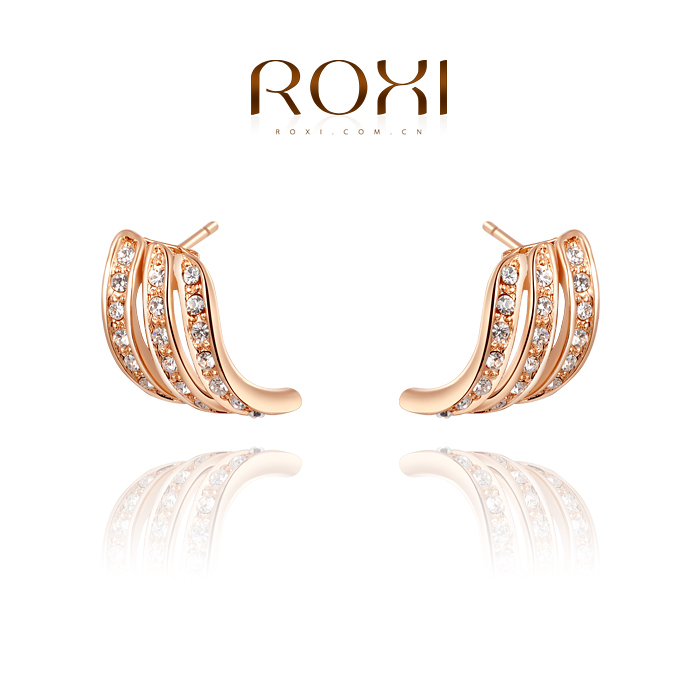 ROXI Brand Rose gold Plated Angel Wings CZ Stud Earrings Leaf Crystal Earring For Women Girls