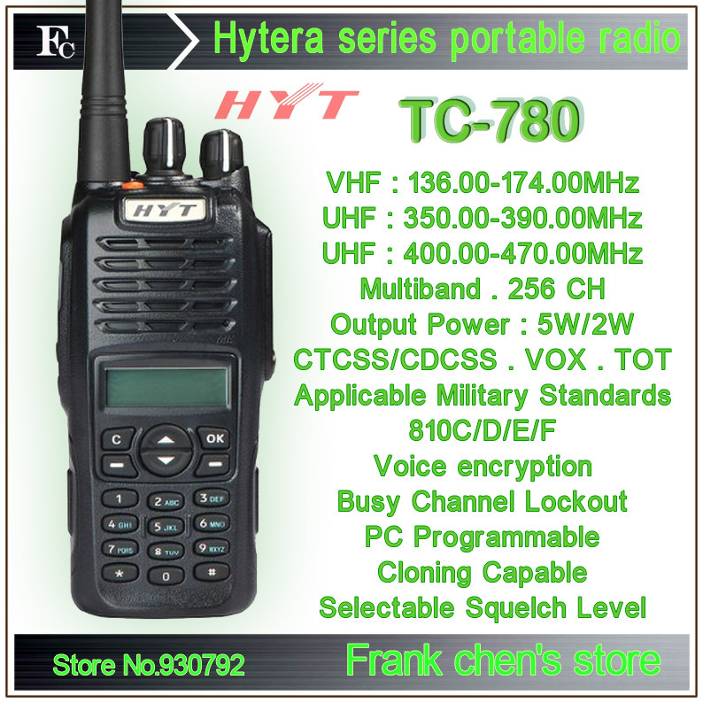 Walkie Talkie HYT 5W Applicable Military Standards Portable Transceiver Hytera HYT Multiband Transceiver TC 780 Free