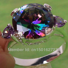 Hot sale Fine Jewelry Wholesale Cocktail Mystic Rainbow Topaz Amethyst Purple 925 Silver Ring Size 7