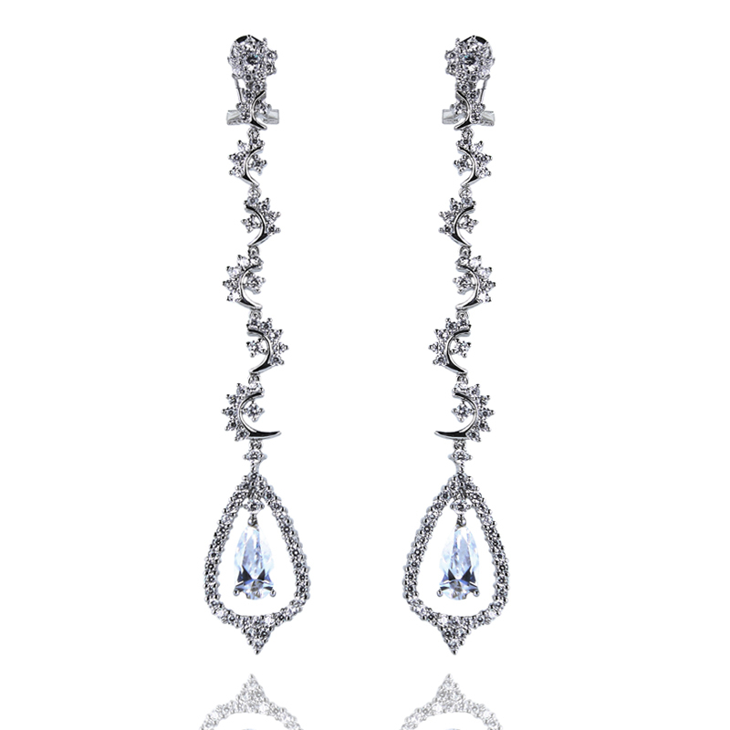 Long dangle Earings Women Luxury Heart Shape Long Earrings Top Grade Zirconia Crystal Prong Setting Marriage