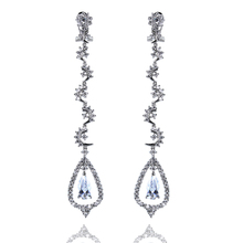 Women Luxury Heart Shape Long Earrings Top Grade Zirconia Crystal Prong Setting Marriage Anniversary Present 65051-01-31