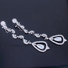 Long dangle Earings Women Luxury Heart Shape Long Earrings Top Grade Zirconia Crystal Prong Setting Marriage