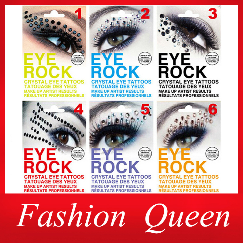 2014 New Arrive Fashion Eye Rock Eyeshadow 6colors 6pairs lot Rhinestone Crystal Tattoos Stickers Eyelid Makeup