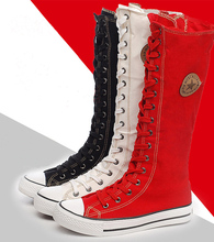Free Shipping Hot Sale Ladies Girls Canvas Boots Women Punk EMO Knee High Sneakers Fashion Causal Shoes Gothic lace-up Boots