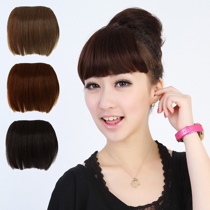 Free Shipping Sexy Women Girl False Human Wig Full Bangs Hair Pieces Extensions Clip in on