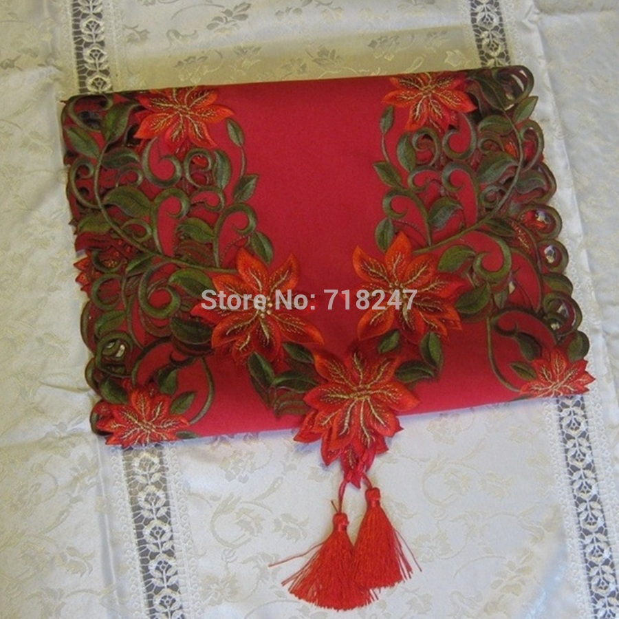 Runner Embroidery  Cutwork Christmas Xmas runner Table Embroidered Table table  Satin embroidery