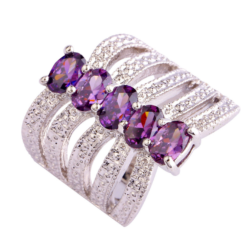 Wholesale Cocktail Wedding Oval Cut Amethyst 925 Silver Ring Size 6 7 8 9 Romantic Love