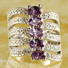 Wholesale Cocktail Wedding Oval Cut Amethyst 925 Silver Ring Size 6 7 8 9 Romantic Love