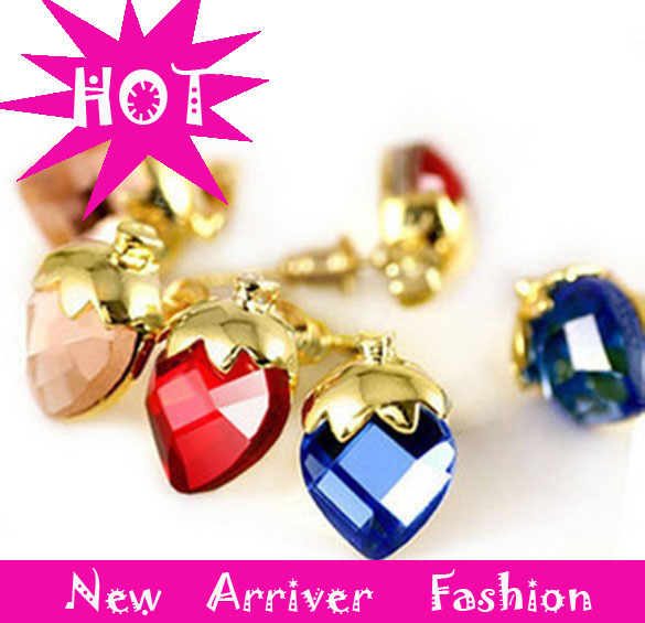 Korean Jewelry 3 Color Full Rhinestone Black Red Blue Pearl Small Peach Heart Love Stud Earring