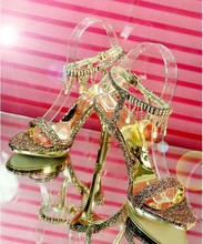 2014 women rhinestone crystal pumps tassel high heels sandals fashion women s ruslana korshunova shoes