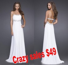Beach Prom/Evening Dress with Beaded Chiffon Sweetheart Open Back Empire White Long dresses In floor Crazy/Christmas Promotion