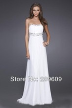 Beach Prom Evening Dress with Beaded Chiffon Sweetheart Open Back Empire White Long dresses In floor