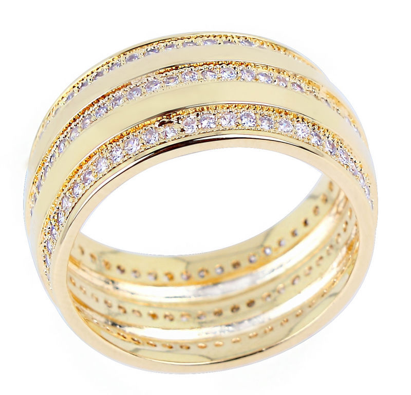 Remarkable 2014 New Fashion Women Elegant 18K Gold Plated Rings 3 Rolls AAA Machine Cutting Zirconia