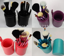 Professional 5 colors New 12 pcs Makeup Brush Cosmetic Make Up brushes Set  With Cup Holder Case kit, Free Drop shipping