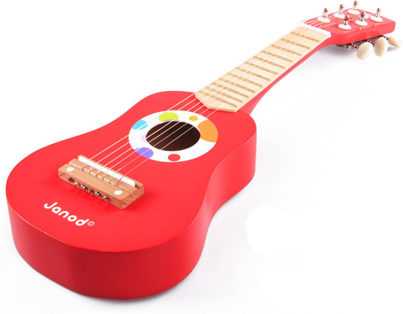 Baby Toys Janod wooden Kids Guitar High Quality Red Baby Iron Strings 